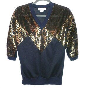 PARTY TOP womens GOLD BLACK vintage European Club Sz M MADE IN USA V neck